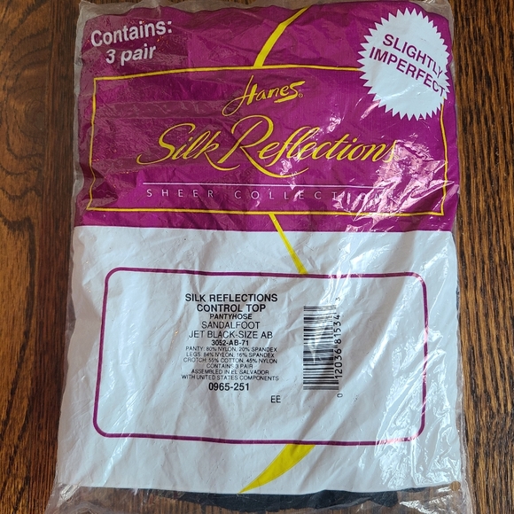 Hanes Silk Reflection Control Top Sandalfoot Pantyhose Black AB Imperfect 3 Pair - Picture 1 of 3